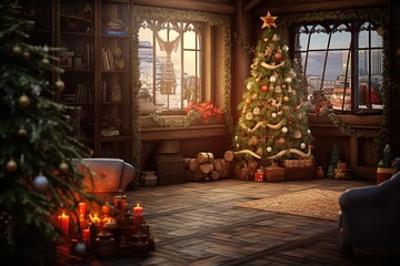 Obraz premium Christmas-tree ornaments, culture and religion background,AI generative 