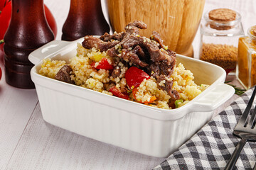 Traditional couscous with beef and vegetables