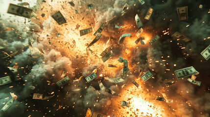 Fototapeta premium explosion with dollar bills flying everywhere