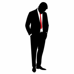 Businessman standing and looking down vector silhouette on white background