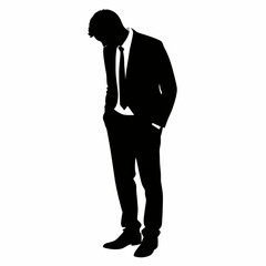 Businessman standing and looking down vector silhouette on white background