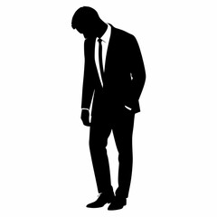 Businessman standing and looking down vector silhouette on white background