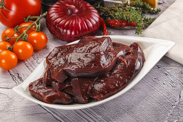 Raw beef liver slices for cooking