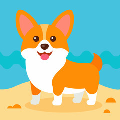 Corgi smiles beach vector illustration 