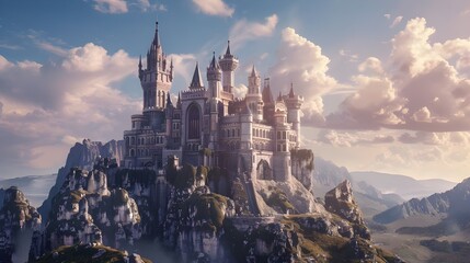 Fototapeta premium Majestic Fantasy Castle Perched on a Mountain