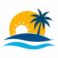 Beach With Sunset Vector Silhouette on white background 