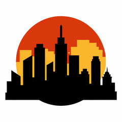 Obraz premium City With Sunset vector silhouette on white background