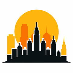 City With Sunset vector silhouette on white background