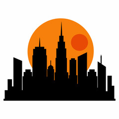 Obraz premium City With Sunset vector silhouette on white background