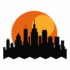 Fototapeta premium City With Sunset vector silhouette on white background