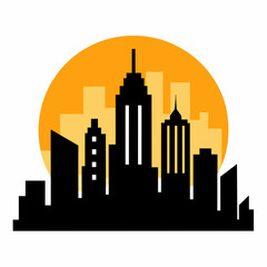 Obraz premium City With Sunset vector silhouette on white background