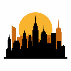 Obraz premium City With Sunset vector silhouette on white background