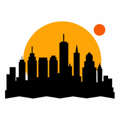Obraz premium City With Sunset vector silhouette on white background