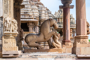 Khajuraho Temples known for erotic stone sculptures with intricate craftsmanship and fine details