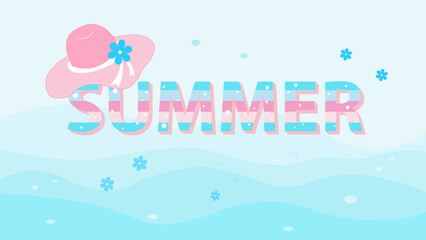 Colorful summer beach background flyer with waves and a beach hat, concept, ideas