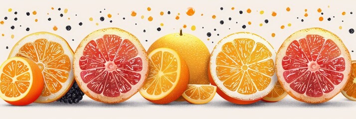 Abstract Citrus Fruit Background With Orange and Grapefruit Slices