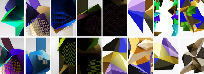 Set of low poly triangles poster geometric backgrounds. Vector Illustration For Wallpaper, Banner, Background, Card, Book Illustration, landing page