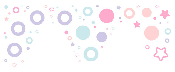 Pastel simple stars and circles corner particles. Vector illustration.	