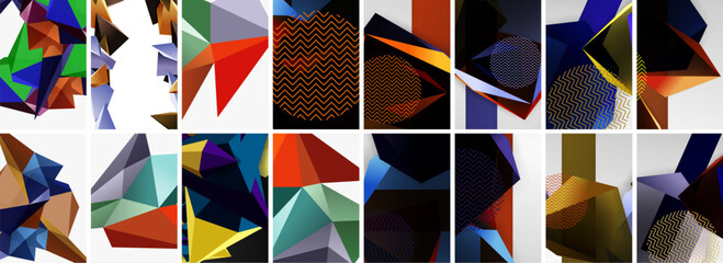Set of low poly triangles poster geometric backgrounds. Vector Illustration For Wallpaper, Banner, Background, Card, Book Illustration, landing page