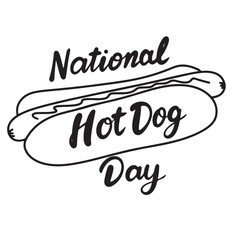 National Hot Dog Day text banner lettering black. Hand drawn vector art.