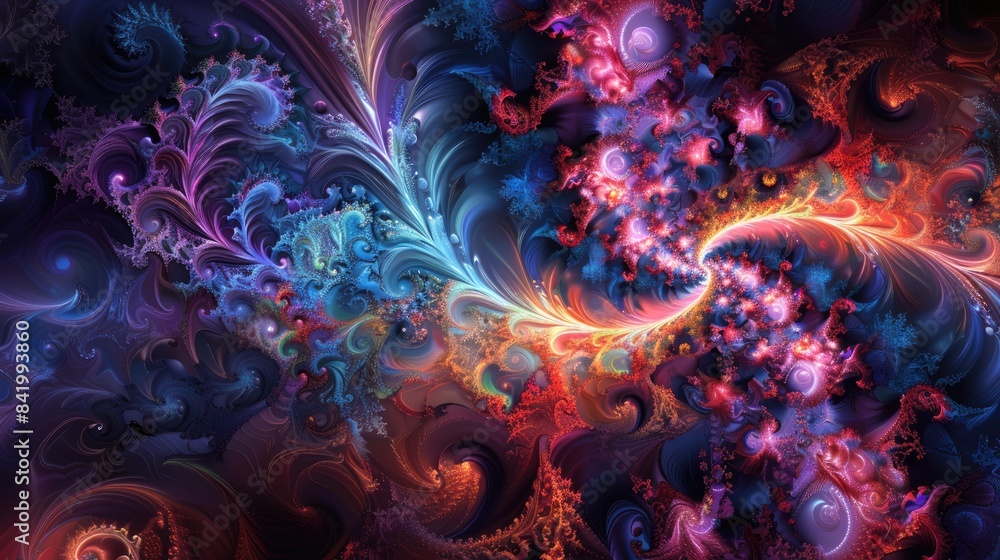 Poster fractal designs created by computers for artistic expression design and entertainment