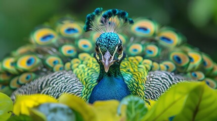 Obraz premium Exotic peacock displaying its colorful feathers