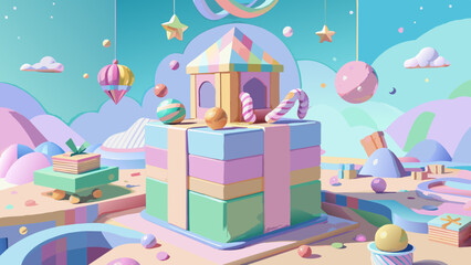 Fototapeta premium Whimsical Pastel Playground Fantasy Illustration