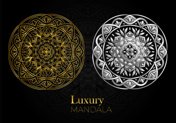 Elegant gold and silver metallic mandala background