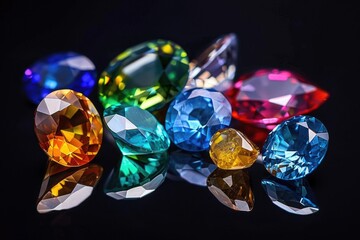 Gemstone Collection: Brilliant Sapphire and Emerald Jewellery Set on Black Background