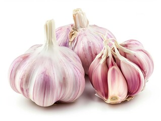 A close-up photo of a garlic bulb isolated on a white background.
