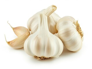 A close-up photo of a garlic bulb isolated on a white background.