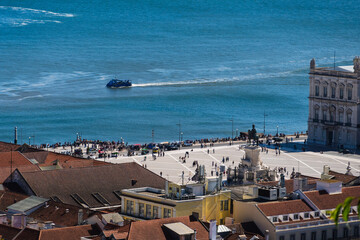 Aerial view from St. George's Castle with panoramic views of Praça do Comercio, the equestrian...