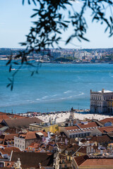 Aerial view from St. George's Castle with panoramic views of Praça do Comercio, the equestrian...