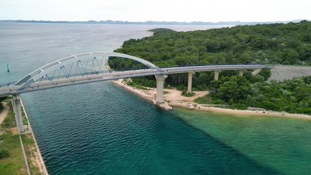 Zdrelac Bridge aerial view in Ugljan Island, Croatia