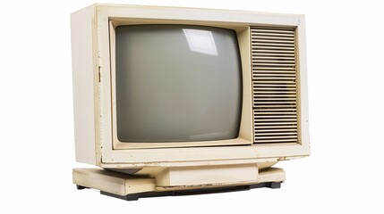 Old CRT computer monitor with cutout screen isolated on white