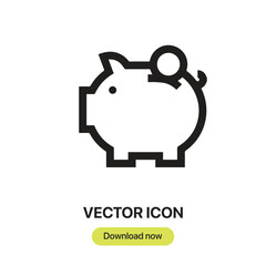 Piggy Bank icon vector. Linear-style sign for mobile concept and web design. Piggy Bank symbol illustration. Pixel vector graphics - Vector.