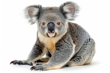 Naklejka premium Koala sitting on a eucalyptus branch on a white background