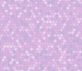 Abstract pattern of hexagon shapes. Purple color tones gradients. Rounded stacked hexagons mosaic cells. Hexagon shapes. Seamless pattern. Tileable vector illustration.