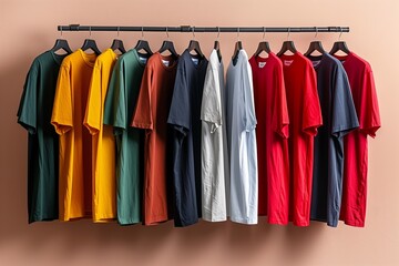 T shirt with many colors hanging on the rail