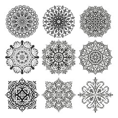 Set of Mandalas. Decorative round ornaments. Anti-stress therapy patterns. Weave design elements for yoga logos, printing, decoration, patterns