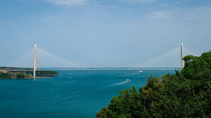 Istanbul, Turkey - 25.04.2024: View on the Yavuz Sultan Selim Bridge, Bosphorus and the Black sea