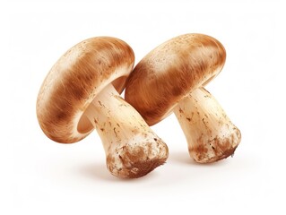 A close-up photo of three fresh mushrooms isolated on a white background.