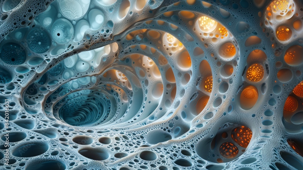 Fototapete abstract futuristic 3d rendering of a tunnel with circular patterns and vibrant colors, resembling a