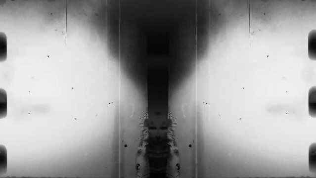 Film noise grain texture Retro vintage screen Negative film with Scratched strips old footage effect, Kaleidoscope effect with grunge, dark, music effect, Scratched, psychedelic and rough, trippy clip