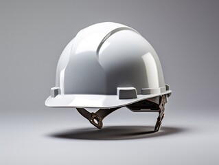 Fototapeta premium A white hard hat sits on a gray background.