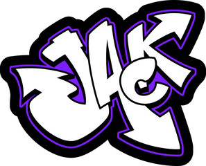 JACK Graffiti Name, street art urban tag style font, clear transparent PNG, sticker, label, print, cut file