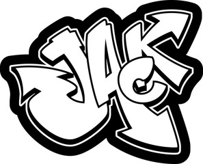 JACK Graffiti Name, street art urban tag style font, clear transparent PNG, sticker, label, print, cut file