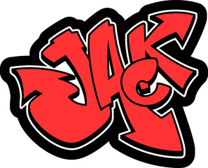 JACK Graffiti Name, street art urban tag style font, clear transparent PNG, sticker, label, print, cut file