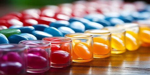 Vibrant Candy Collection Separated by White Lines in Bright Light. Concept Candy Collection, Colorful Display, White Lines, Bright Lighting, Vibrant Photographs