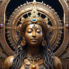 Majestic Golden Goddess with Ornate Headdress